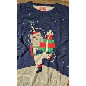 Tipsy Elves Astronaut Cat Christmas Ugly Sweater Size Large